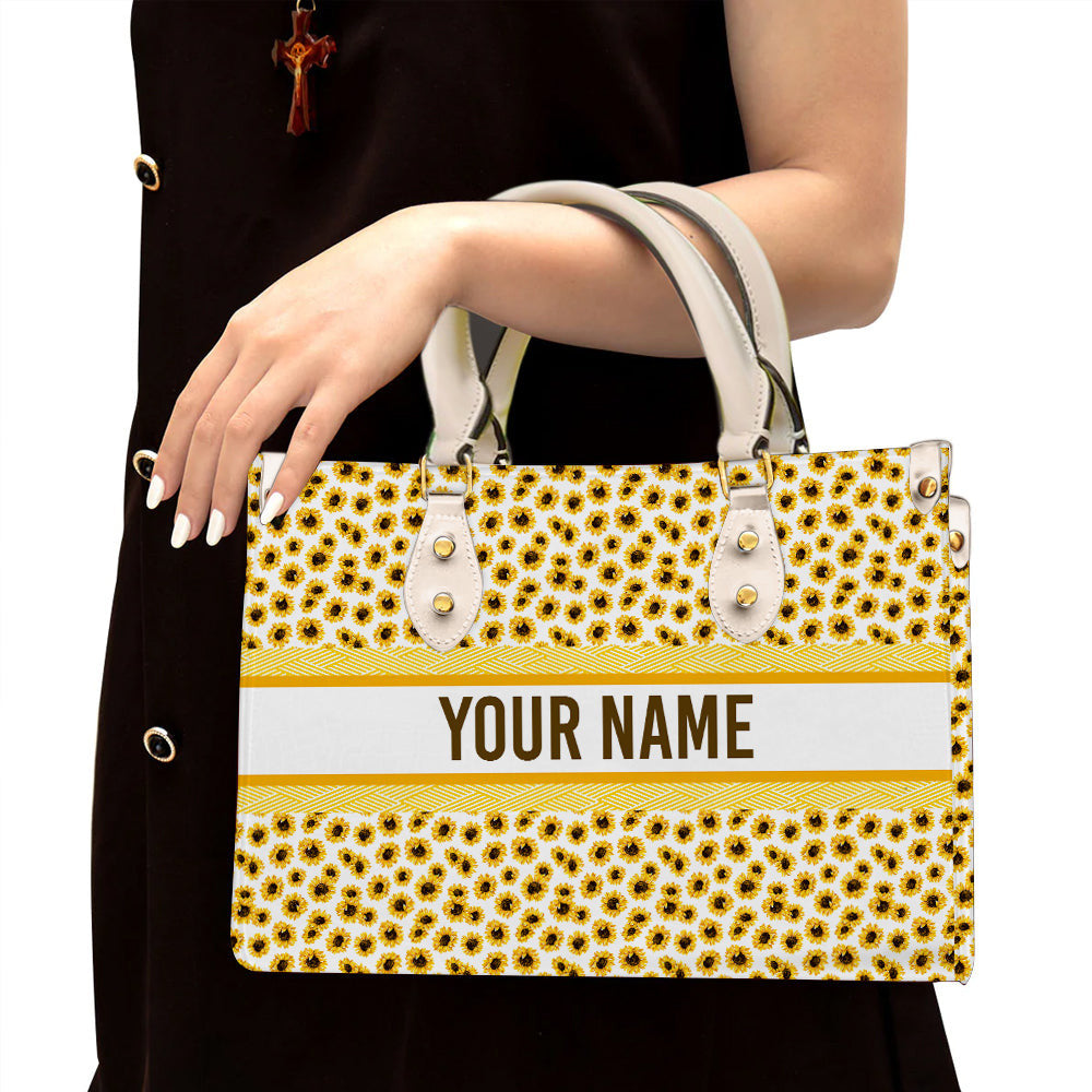 litzzy Personalized Aesthetic Sunflower Purse Leather Bag Handbag For Women leather bag White  