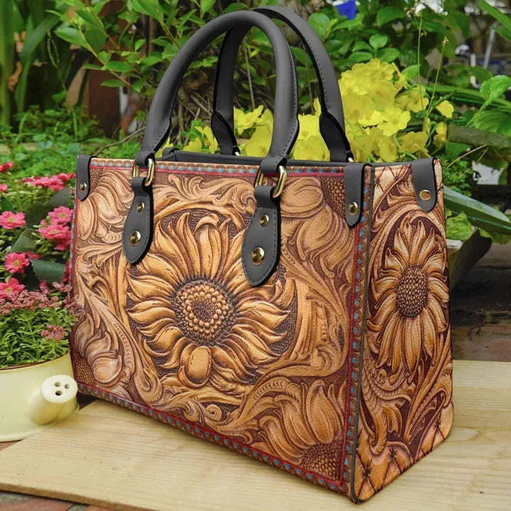 litzzy Sunflower Classical Sunflower Leather Bag Handbag leather bag Black  