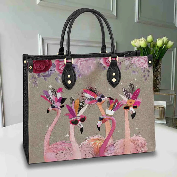litzzy Flamingo Bag Cool Flamingos Leather Bag Handbag leather bag Black  