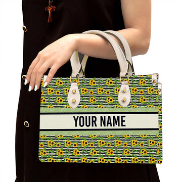 litzzy Personalized Sunflower Purse Leather Bag Striped Handbag For Women leather bag White  