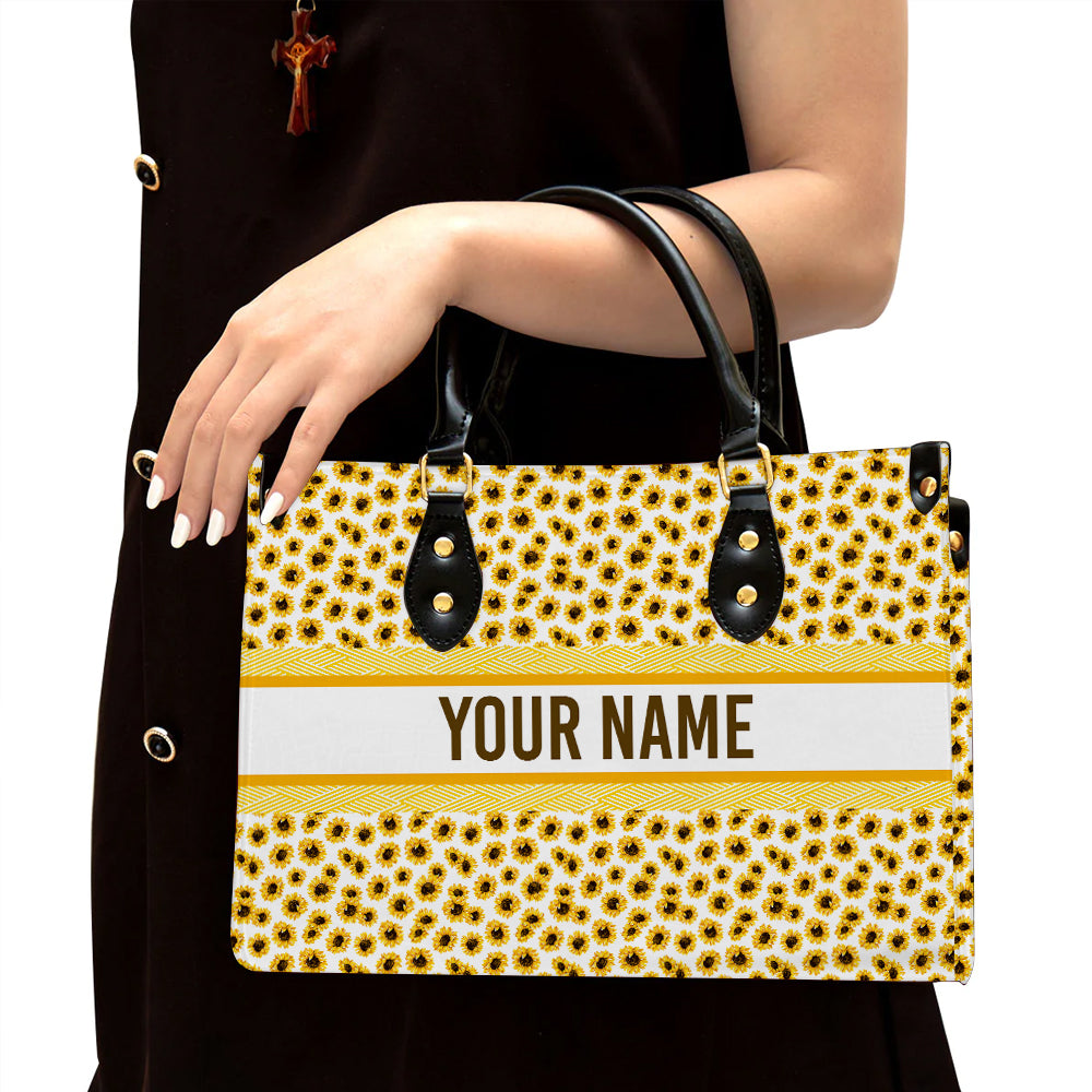 litzzy Personalized Aesthetic Sunflower Purse Leather Bag Handbag For Women leather bag Black  