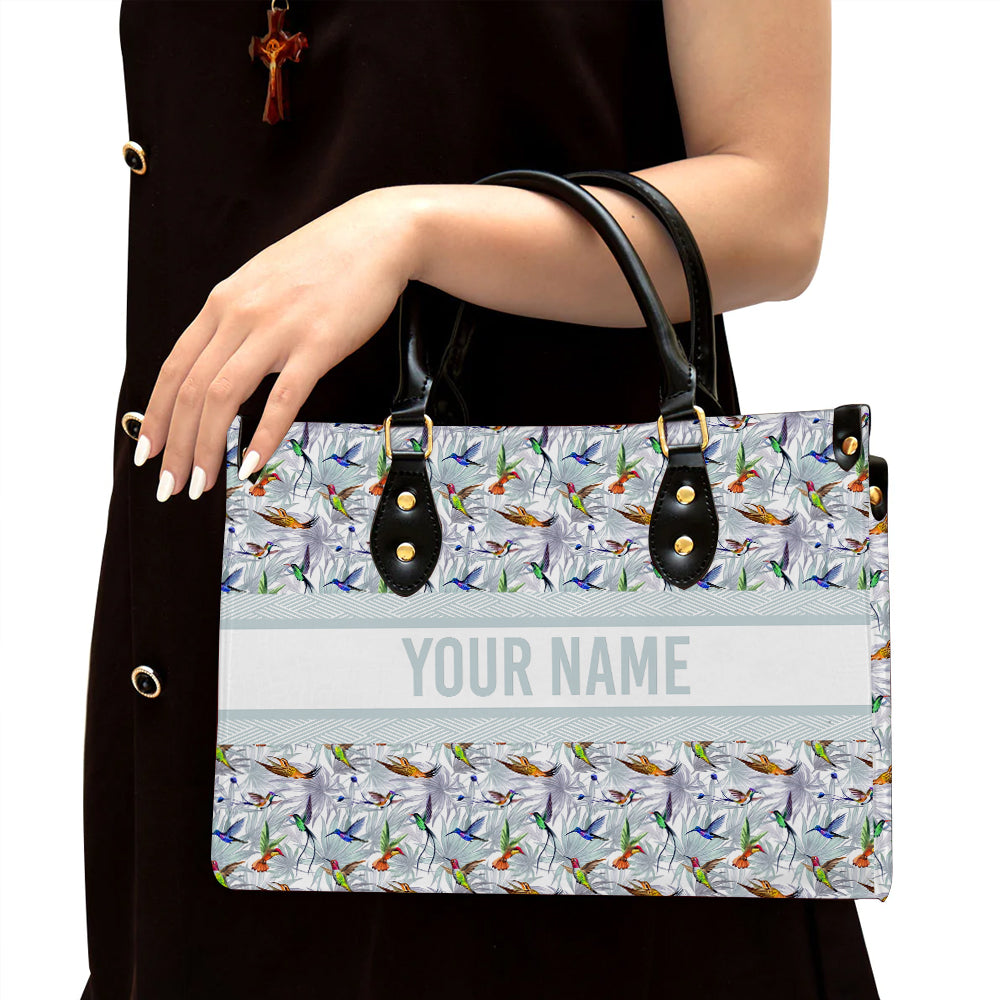 litzzy Personalized Colorful Hummingbird Purse Leather Bag Handbag For Women leather bag Black  