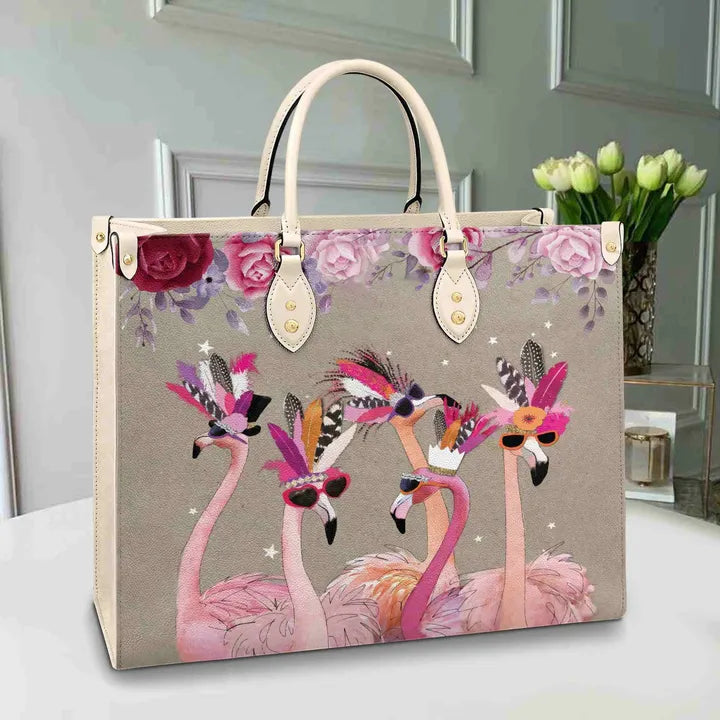 litzzy Flamingo Bag Cool Flamingos Leather Bag Handbag leather bag White  