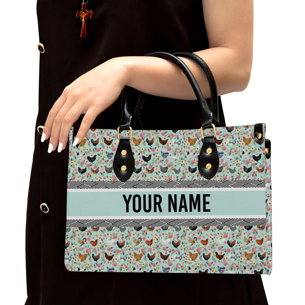 litzzy Personalized Chicken And Flower Purse Leather Bag Handbag For Women leather bag Black  