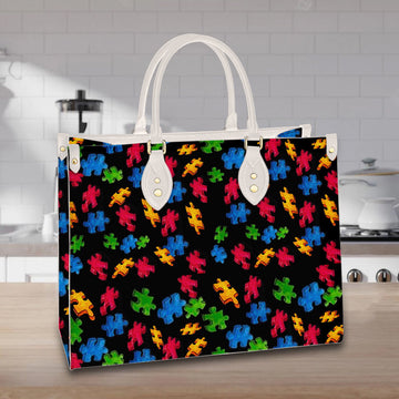 litzzy Personalized Autism Puzzle Purse Leather Bag Handbag For Women leather bag   