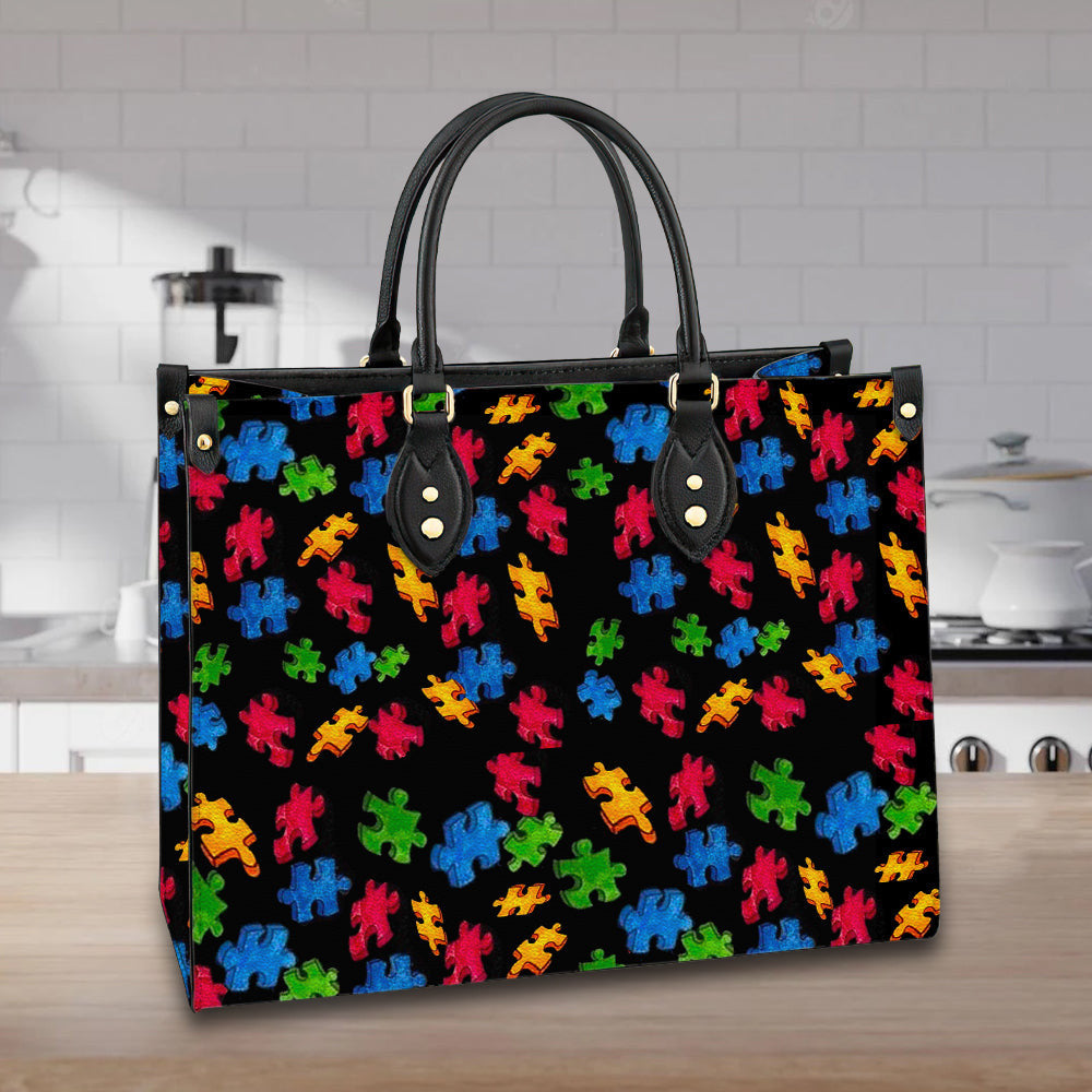 litzzy Personalized Autism Puzzle Purse Leather Bag Handbag For Women leather bag   