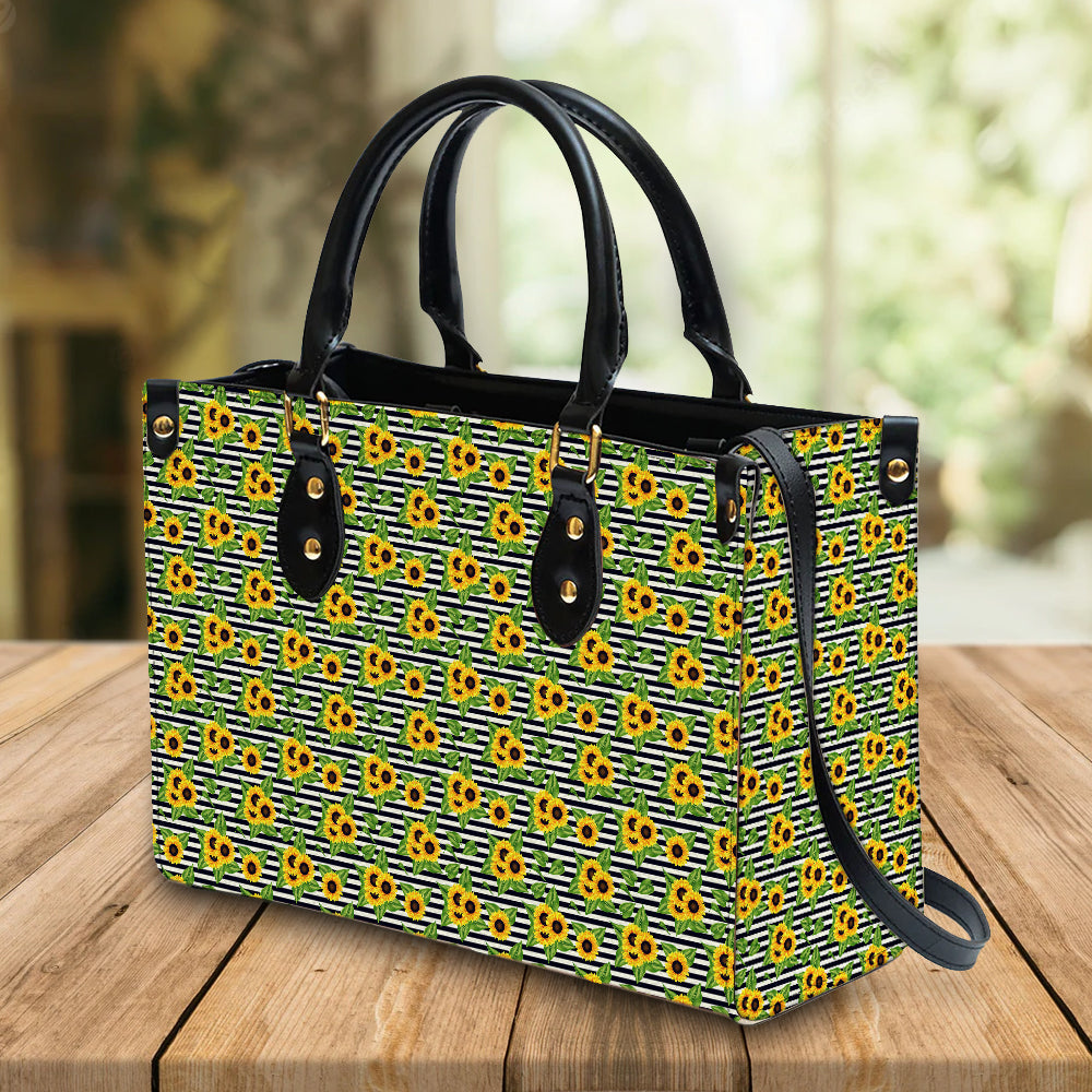 litzzy Personalized Sunflower Purse Leather Bag Striped Handbag For Women leather bag   