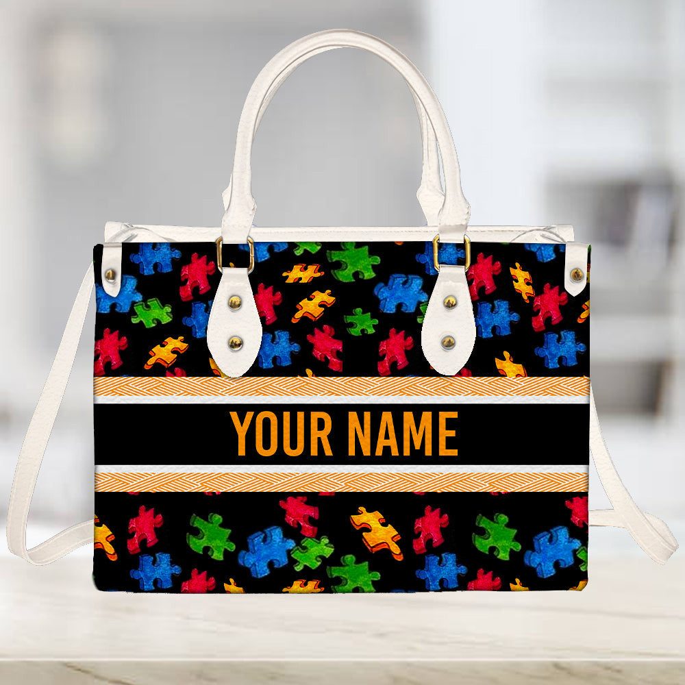 litzzy Personalized Autism Puzzle Purse Leather Bag Handbag For Women leather bag   