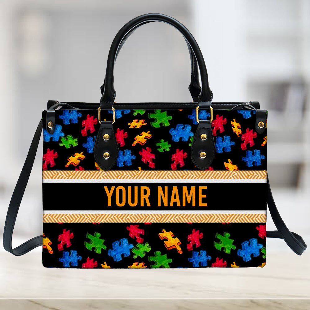 litzzy Personalized Autism Puzzle Purse Leather Bag Handbag For Women leather bag   