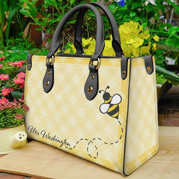 litzzy Bee Yellow Custom Name Purse Leather Bag Handbag leather bag Black  