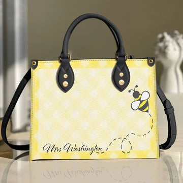 litzzy Bee Yellow Custom Name Purse Leather Bag Handbag leather bag   