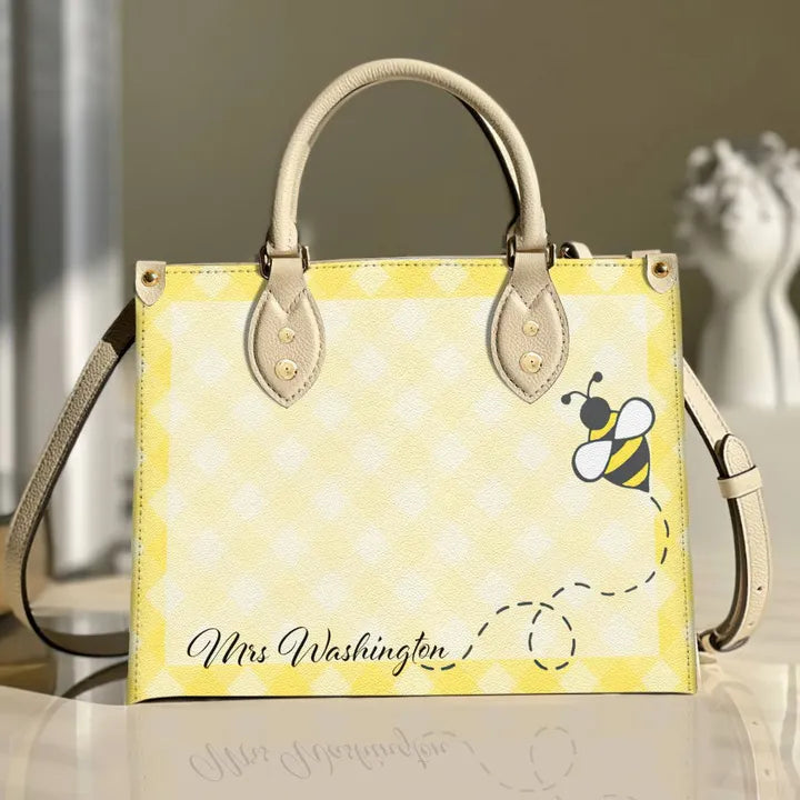 litzzy Bee Yellow Custom Name Purse Leather Bag Handbag leather bag   