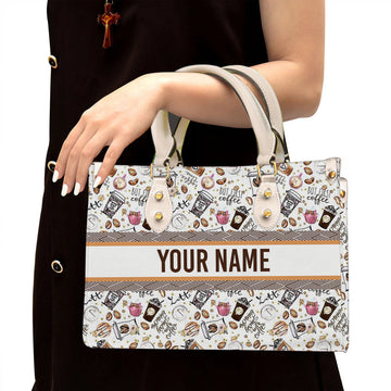 litzzy Personalized But First Coffee Purse Leather Bag Handbag For Women leather bag White  