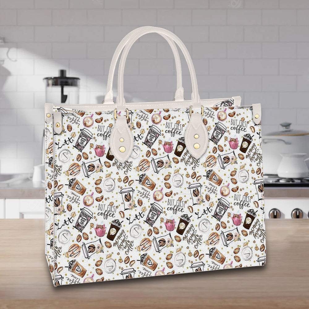 litzzy Personalized But First Coffee Purse Leather Bag Handbag For Women leather bag Black  