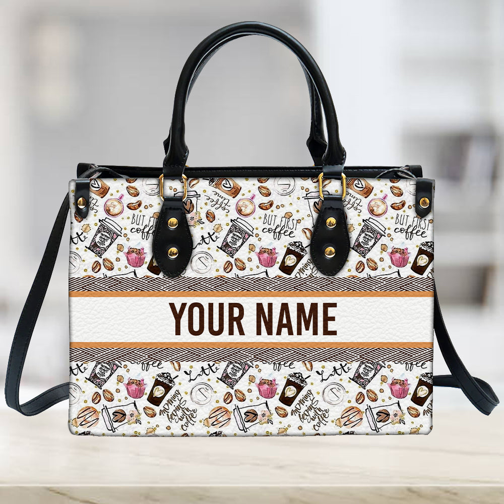 litzzy Personalized But First Coffee Purse Leather Bag Handbag For Women leather bag   