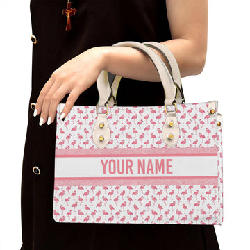 litzzy Personalized Flamingo Bird Purse Leather Bag Pink White Handbag For Women leather bag White  