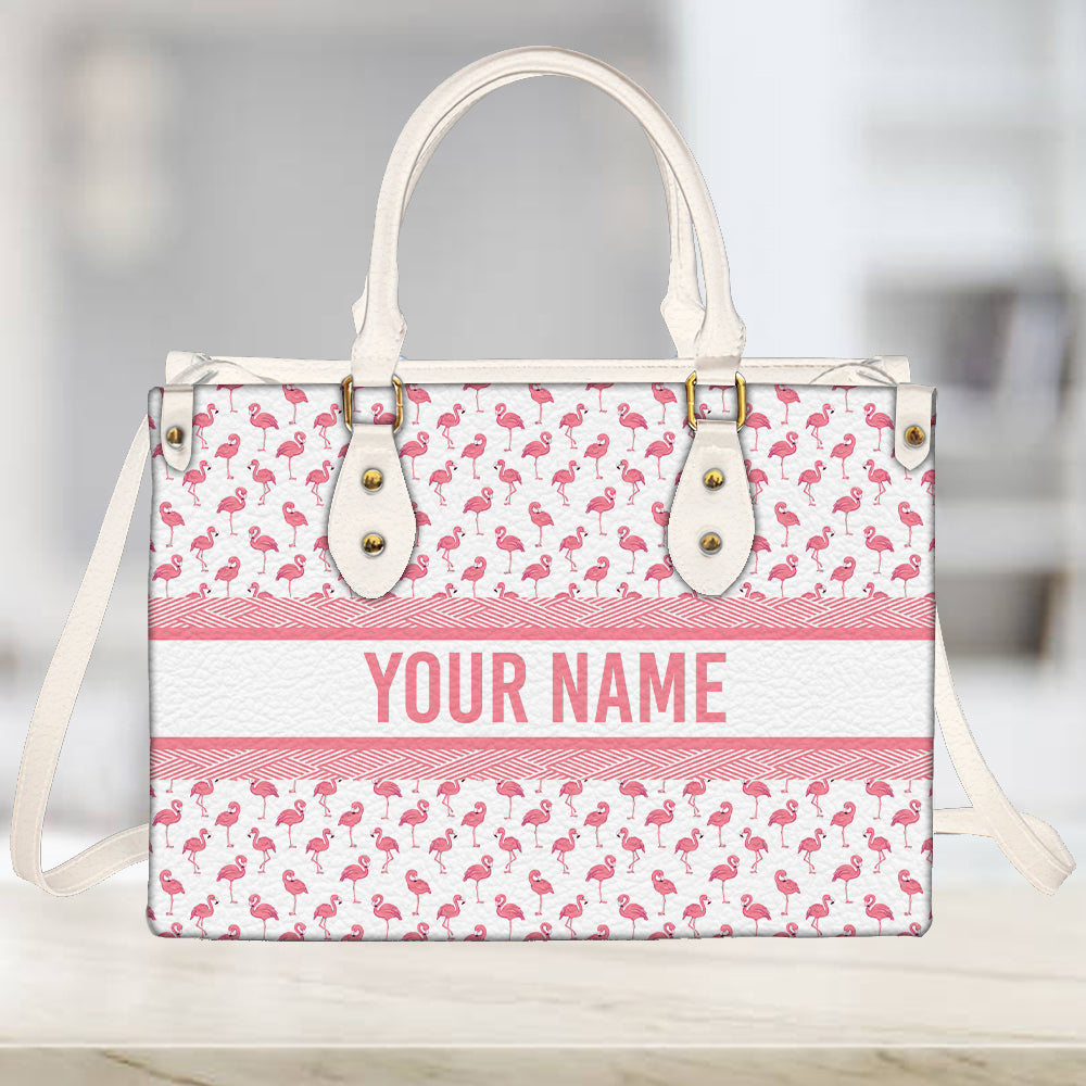 litzzy Personalized Flamingo Bird Purse Leather Bag Pink White Handbag For Women leather bag   