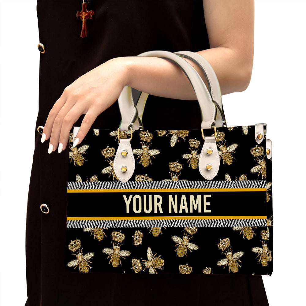litzzy Personalized Bee Queen Purse Leather Bag Handbag For Women PANLTO0012 leather bag White  