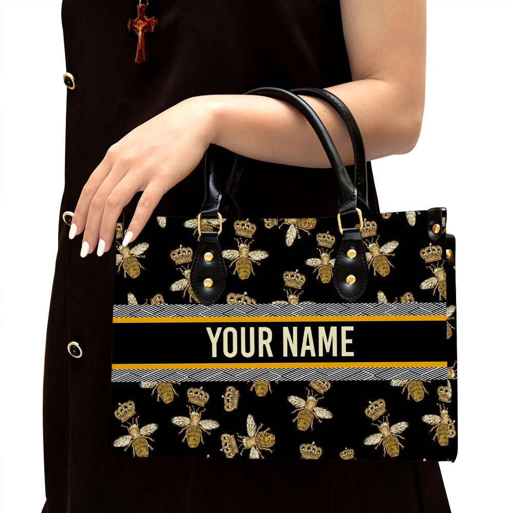 litzzy Personalized Bee Queen Purse Leather Bag Handbag For Women PANLTO0012 leather bag Black  