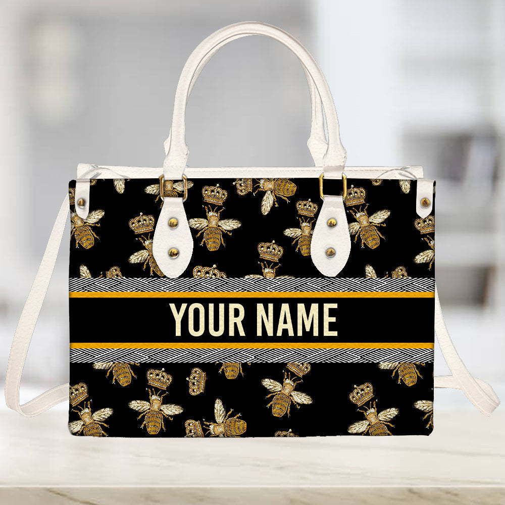 litzzy Personalized Bee Queen Purse Leather Bag Handbag For Women PANLTO0012 leather bag   