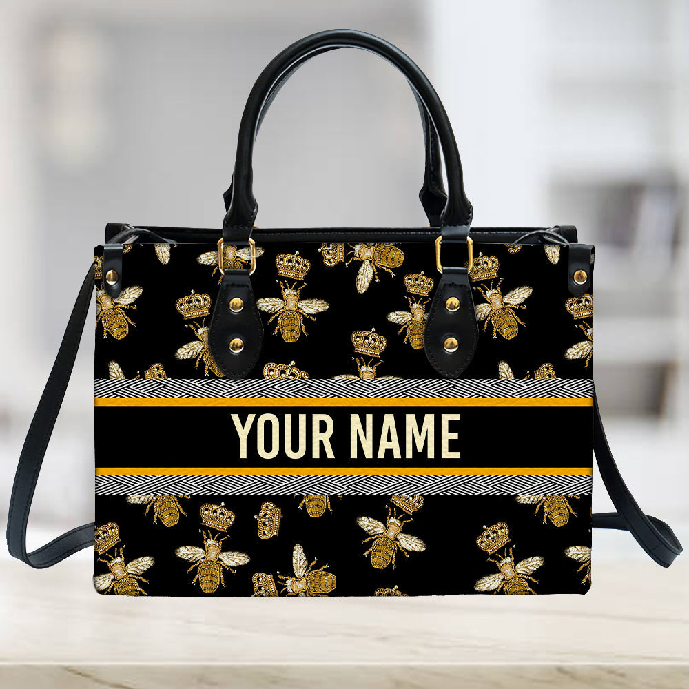 litzzy Personalized Bee Queen Purse Leather Bag Handbag For Women PANLTO0012 leather bag   