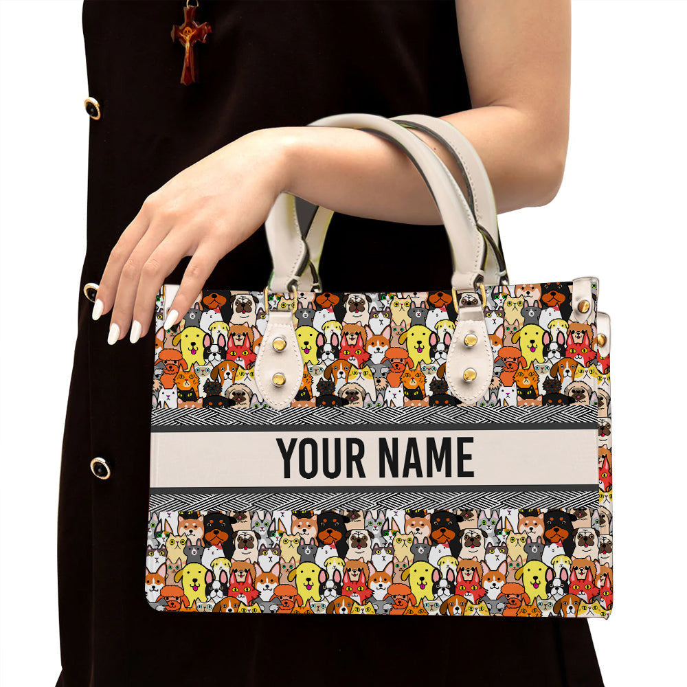 litzzy Personalized Cat And Dog Purse Leather Bag Cute Handbag For Women leather bag White  