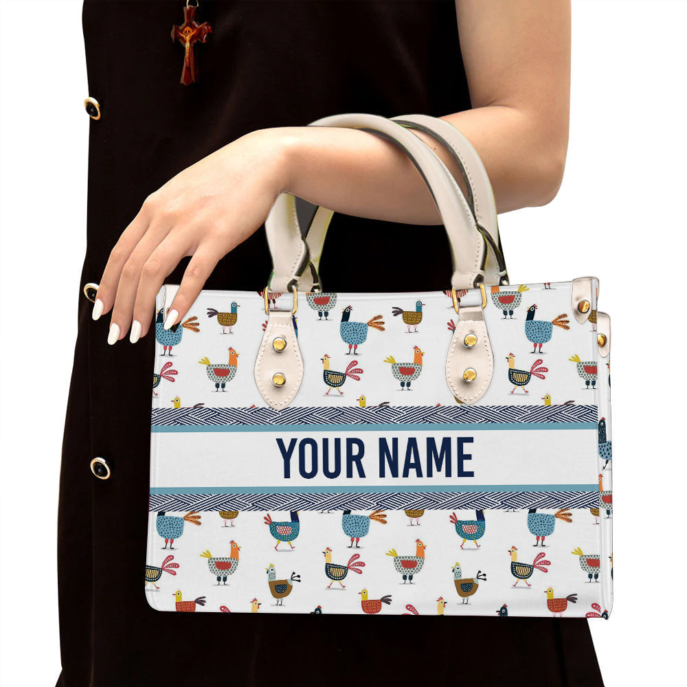 litzzy Personalized Chicken Colorful Purse Leather Bag Handbag For Women leather bag White  