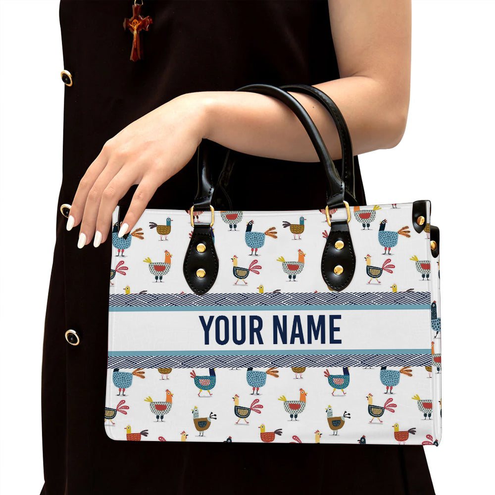 litzzy Personalized Chicken Colorful Purse Leather Bag Handbag For Women leather bag Black  