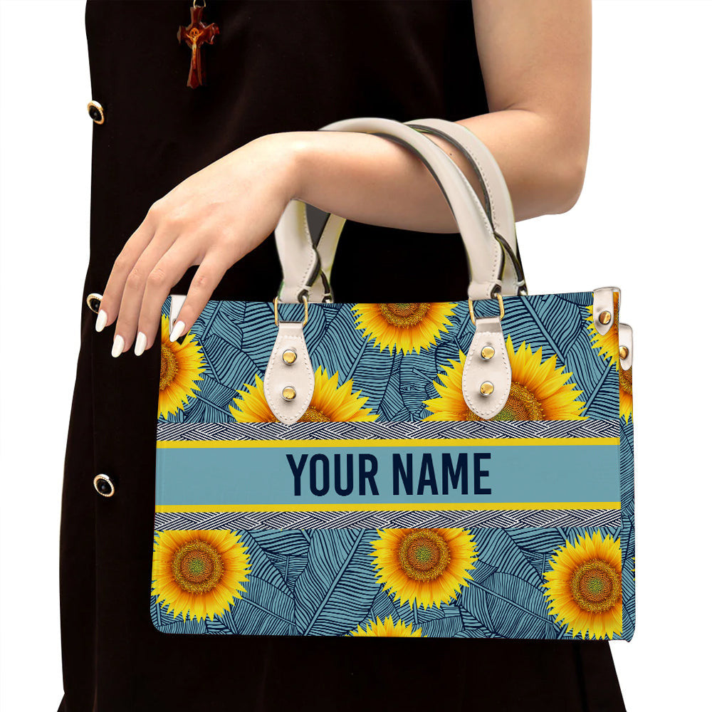 litzzy Personalized Sunflower And Leaves Purse Leather Bag Handbag For Women leather bag White  