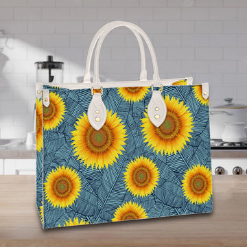 litzzy Personalized Sunflower And Leaves Purse Leather Bag Handbag For Women leather bag   