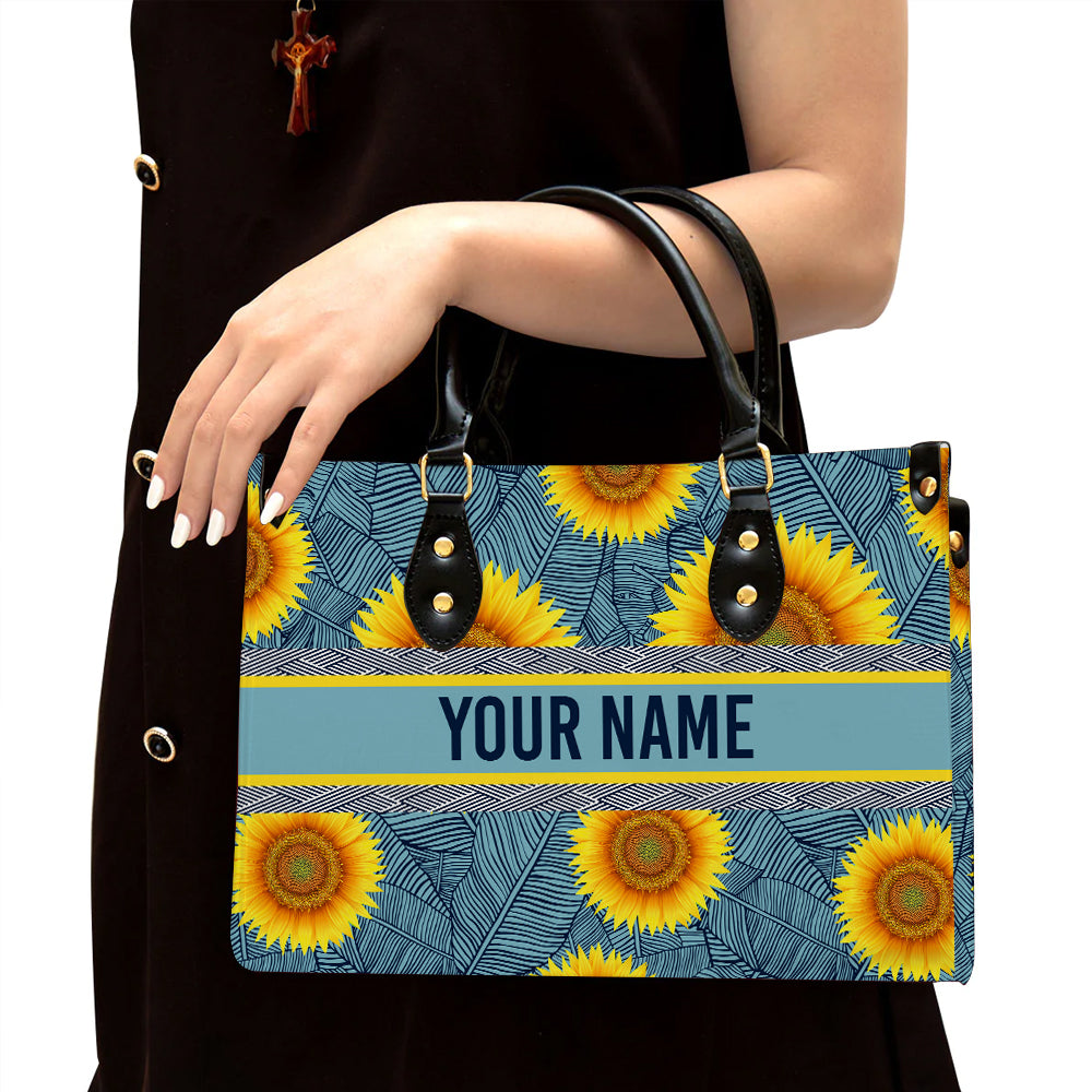 litzzy Personalized Sunflower And Leaves Purse Leather Bag Handbag For Women leather bag Black  
