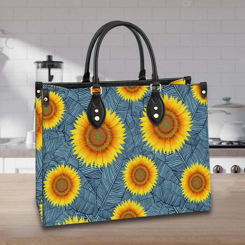 litzzy Personalized Sunflower And Leaves Purse Leather Bag Handbag For Women leather bag   