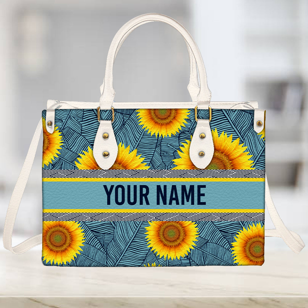litzzy Personalized Sunflower And Leaves Purse Leather Bag Handbag For Women leather bag   