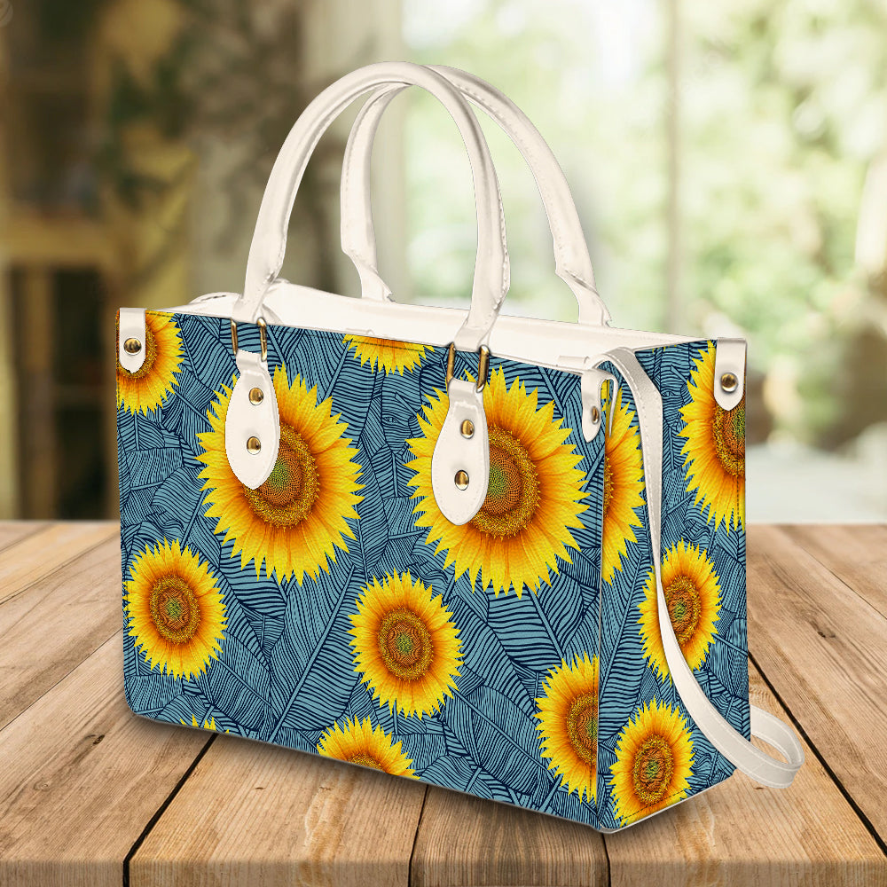 litzzy Personalized Sunflower And Leaves Purse Leather Bag Handbag For Women leather bag   