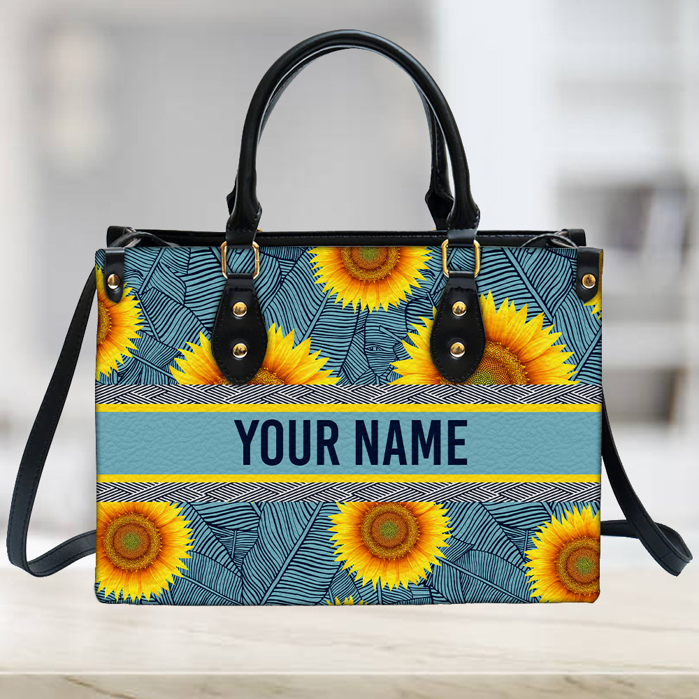 litzzy Personalized Sunflower And Leaves Purse Leather Bag Handbag For Women leather bag   