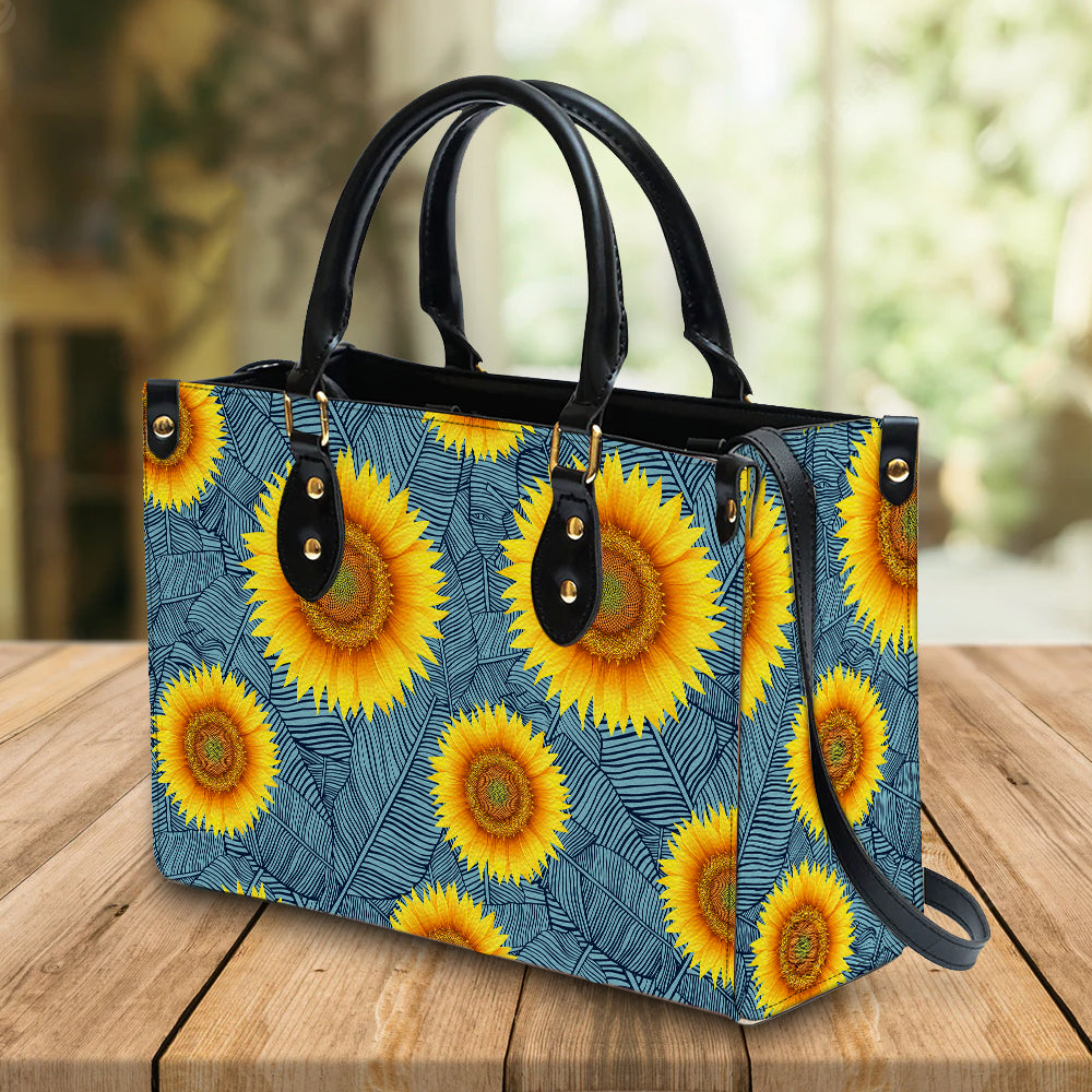 litzzy Personalized Sunflower And Leaves Purse Leather Bag Handbag For Women leather bag   