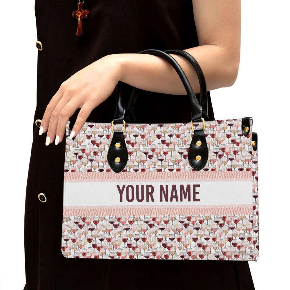 litzzy Personalized Wine Glass Purse Leather Bag Handbag For Women leather bag Black  