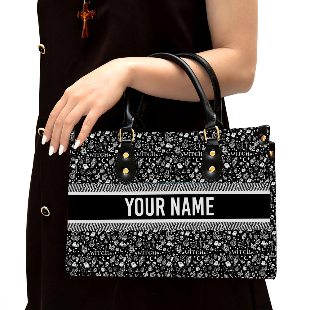 litzzy Personalized Witch Craft Halloween Purse Leather Bag Handbag For Women leather bag Black  