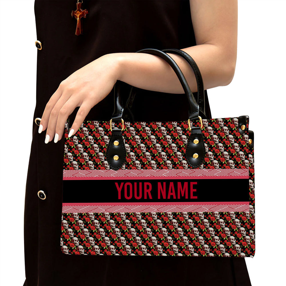 litzzy Personalized Mexican Sugar Skull Purse Leather Bag Handbag For Women leather bag Black  