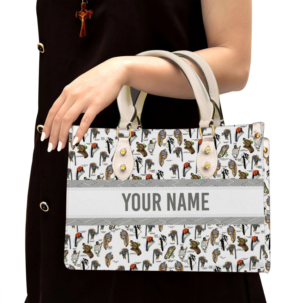 litzzy Personalized Lemur Purse Leather Bag Gray Mouse Handbag For Women leather bag White  