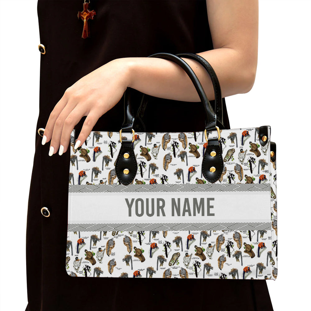 litzzy Personalized Lemur Purse Leather Bag Gray Mouse Handbag For Women leather bag Black  