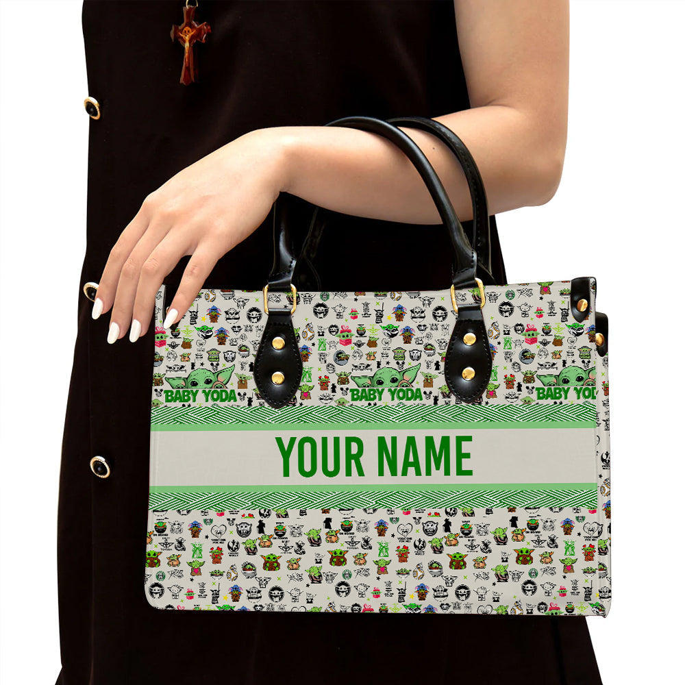 litzzy Personalized Christmas Yoda Purse Leather Bag Handbag For Women leather bag Black  