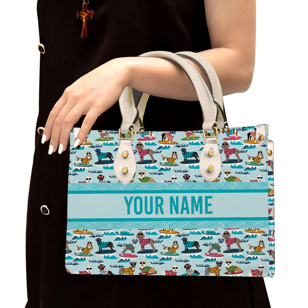 litzzy Personalized Surfing Dog Purse Leather Bag Handbag For Women leather bag White  