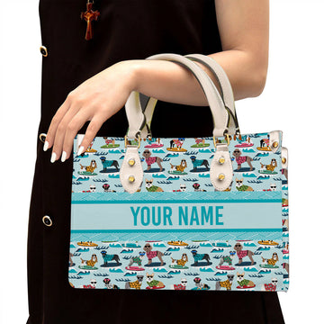 litzzy Personalized Surfing Dog Purse Leather Bag Handbag For Women leather bag White  