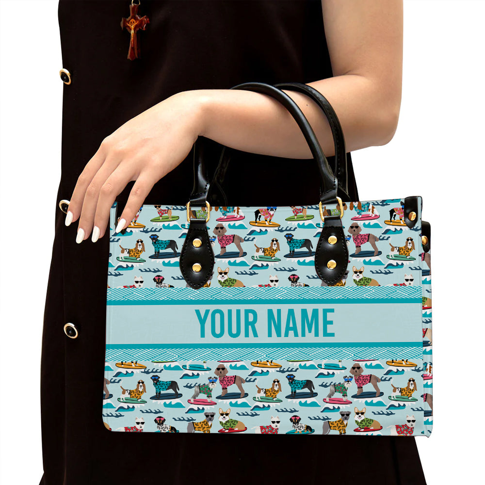 litzzy Personalized Surfing Dog Purse Leather Bag Handbag For Women leather bag Black  