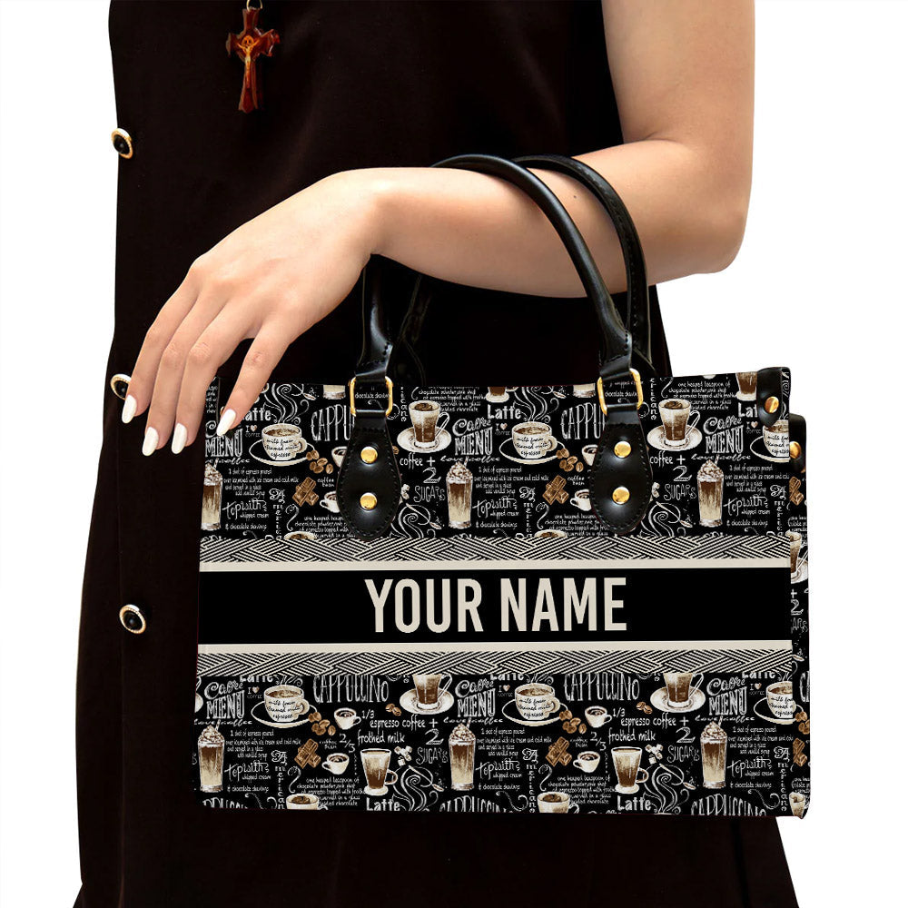 litzzy Personalized Coffee Menu Purse Leather Bag Handbag For Women leather bag Black  