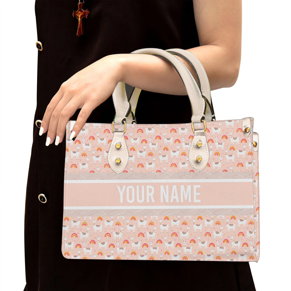 litzzy Personalized Llama Rainbow Purse Leather Bag Handbag For Women leather bag White  