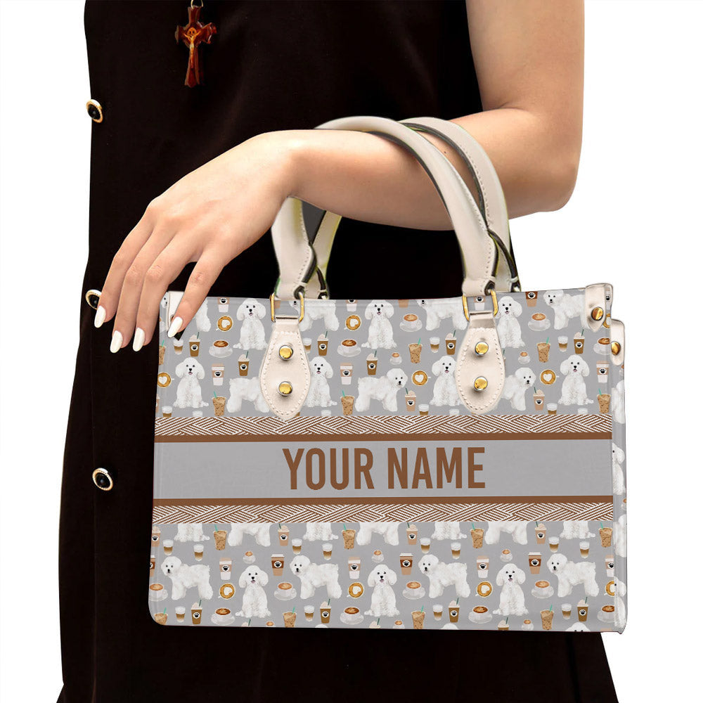 litzzy Personalized Bichon Frise Dog Purse Leather Bag Handbag For Women leather bag White  