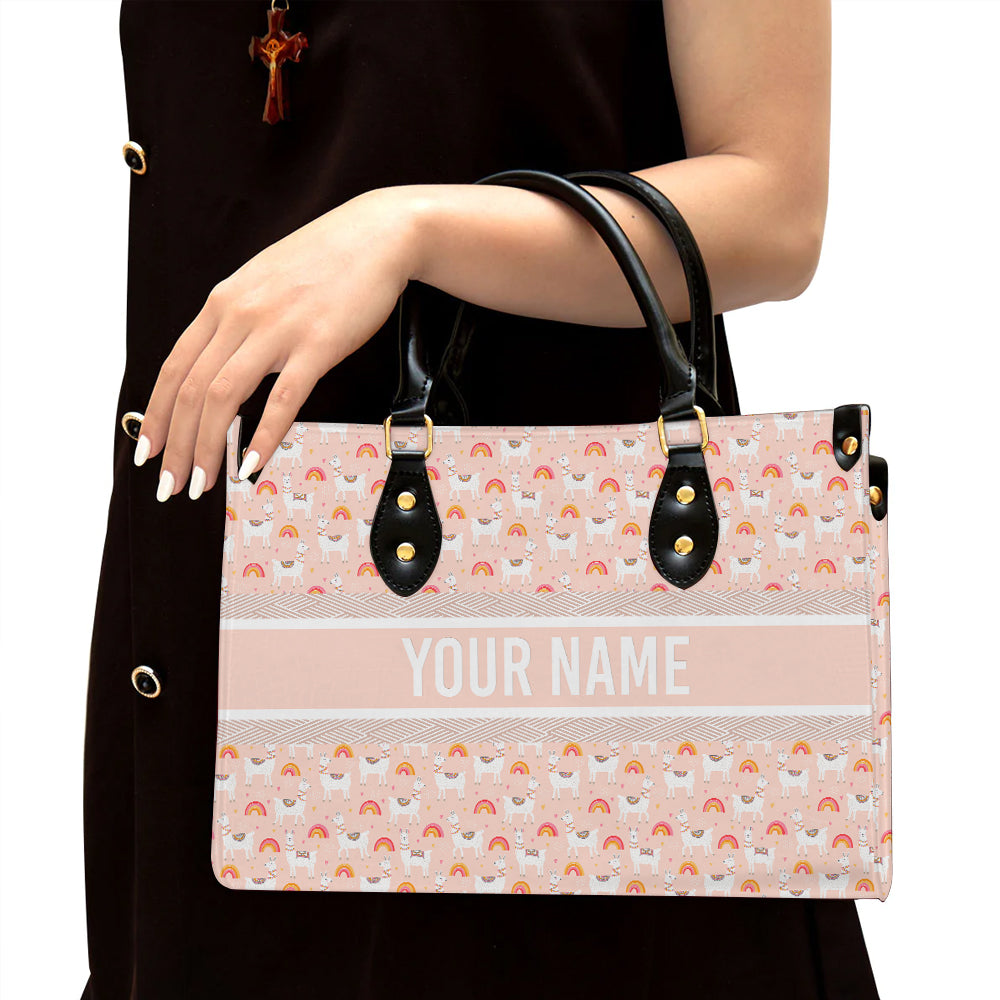 litzzy Personalized Llama Rainbow Purse Leather Bag Handbag For Women leather bag Black  