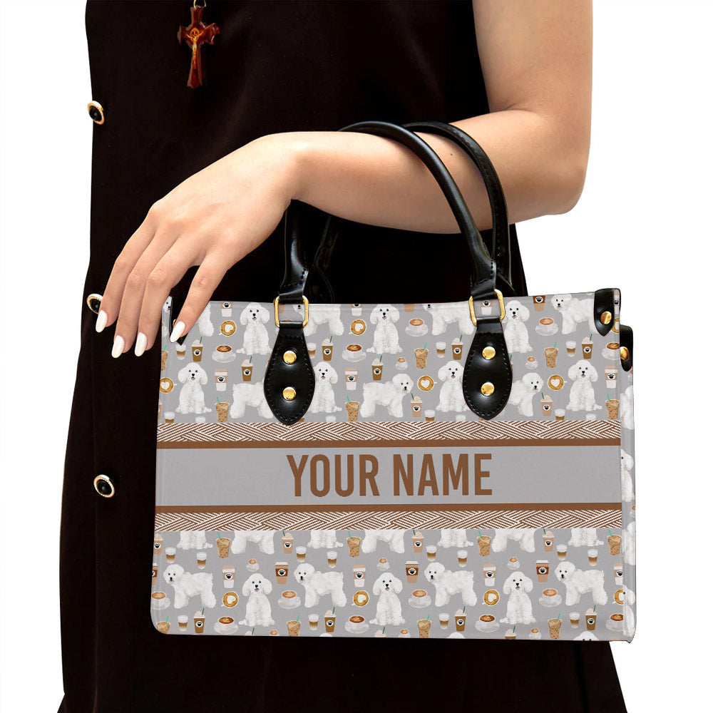 litzzy Personalized Bichon Frise Dog Purse Leather Bag Handbag For Women leather bag Black  